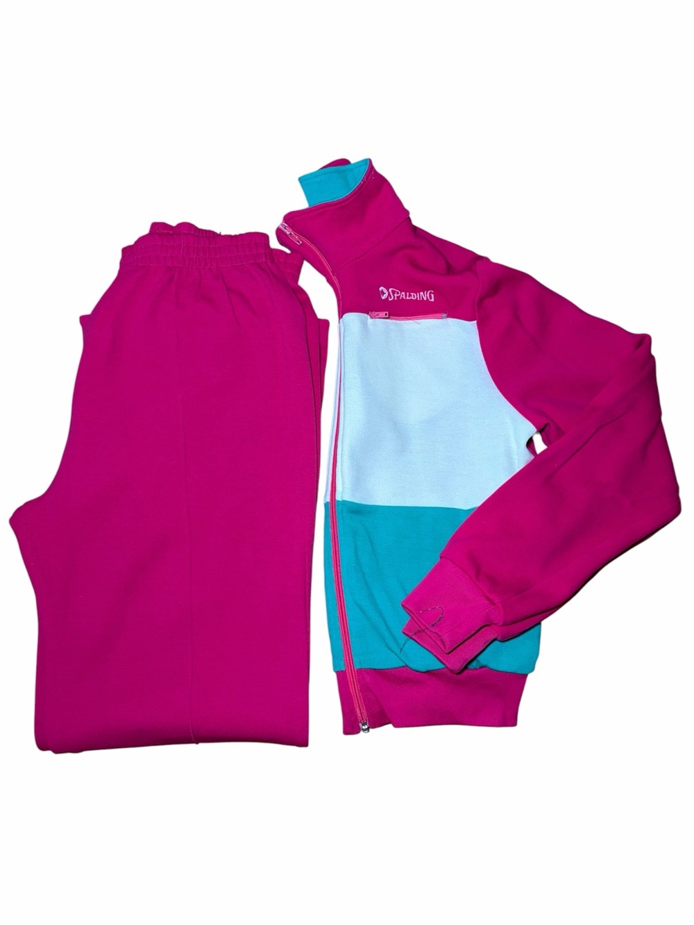 Vintage 1980s/90s Women's Spalding Warm Up Zip Sweatsuit Jckt Pants PinkTeal MED